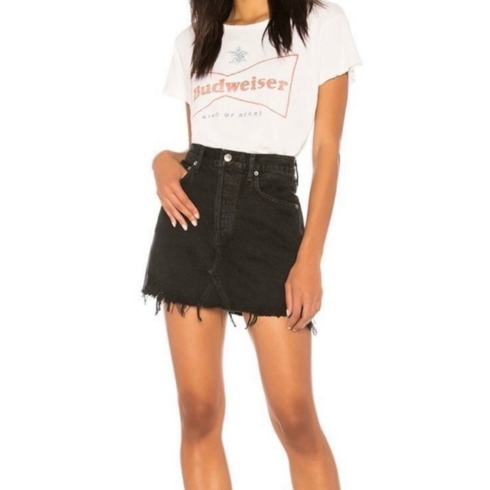 Agolde ‘Quinn’ high rise black denim mini skirt